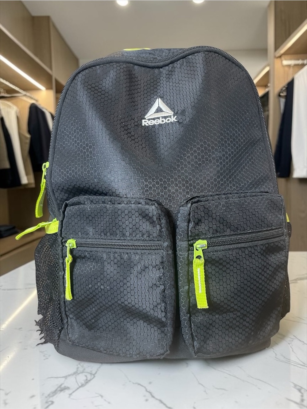 Reebok Black Backpack with Neon Lime Zipper Accents